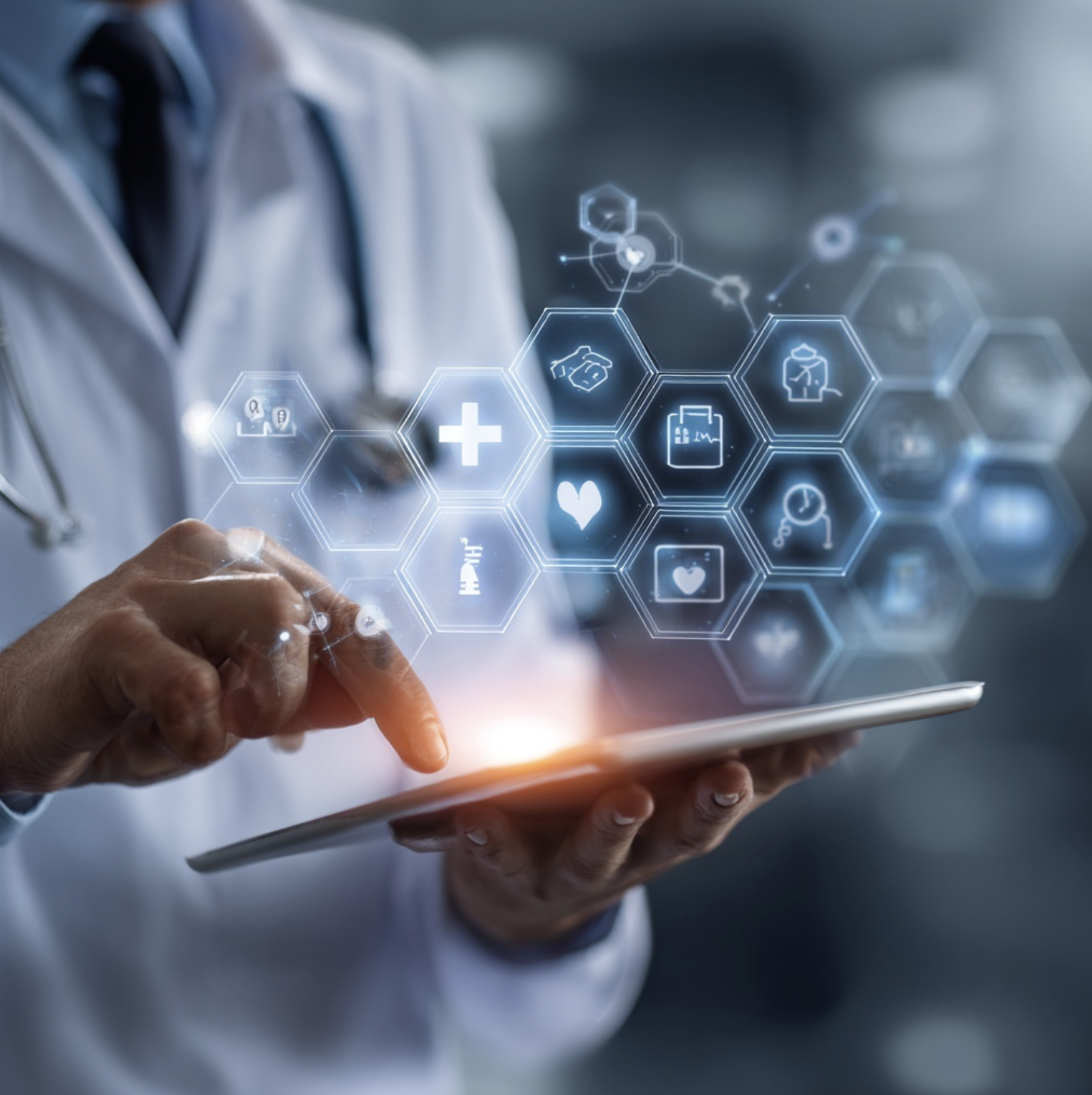 Healthcare professional using EHR workflow integration on tablet